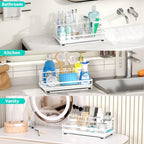 HapiRm Toothbrush Holders for Bathroom - 5 Partitions Bathroom Counter Organizer with Instant Drying Stone, Stainless Steel Countertop Storage Electric Toothbrush Toothpaste Holder - White(Large) - Image 5