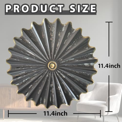 Metal Wall Sculpture,11.4''Distressed Black Gold Round Metal Wall Art Decor - Image 2