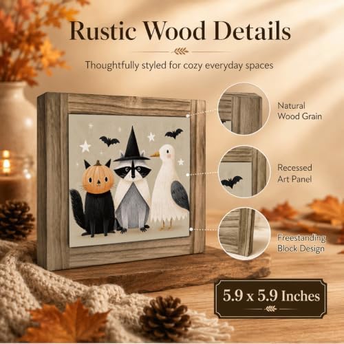 Cute Halloween Animals Wood Plaque Sign, Rustic Tabletop Art Decor 40 - Image 3
