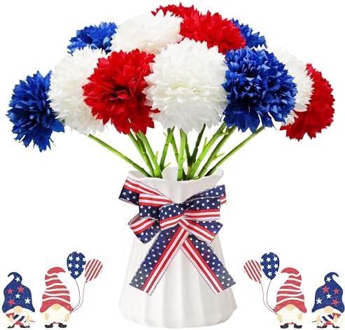 Tinsow 12PCS Patriotic Artificial Flower Memorial Faux Bouquet 4th of July by Tinsow
