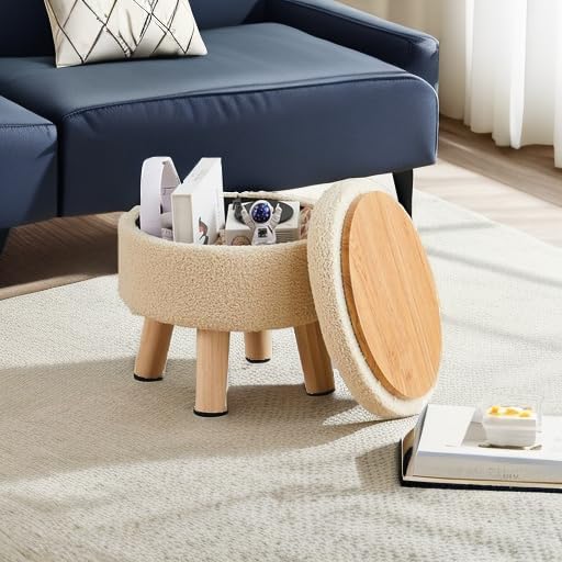 Wimarsbon Storage Ottoman, Modern Round Footrest - Image 5