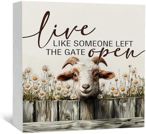 Goat Sign - Farmhouse Western Animal Office Kitchen Bedroom Decor,Rustic Farm Live like Someone Left the Gate Open Home Decor Signs,Goat Gifts for Women by Nitelat