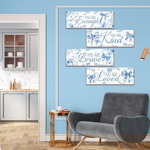 Riletese 4 Pcs Blue Flower Coquete Bow Room Decor, Teen Girls Trendy Preppy Wall Art Aesthetic for Bedroom Bathroom Decor, Inspirational Positive Affirmations - Image 7