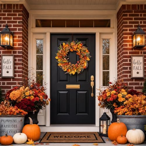 Pinkpum 22" Fall Wreath for Front Door Pumpkin Artificial Wall Decor Autumn - Image 5