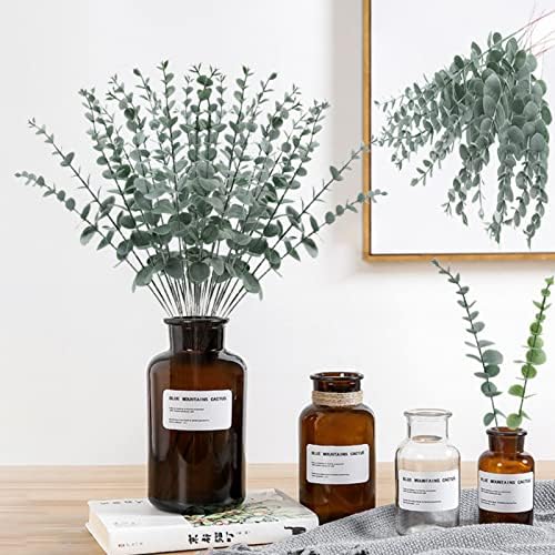 ABAJI 24 PCS Eucalyptus Stems Plastic Vivid Leaf Decorations Artificial Leaves Fake Faux Greenery Plant for Home Office House Table Desk Decor Wedding or Party Vase Forever Live - Image 5