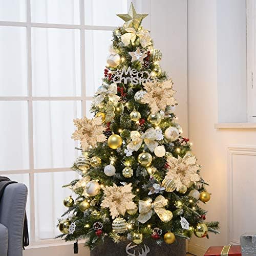 10 PCS Glitter Poinsettias, 9.4" Artificial Christmas Flowers, Gold - Image 6