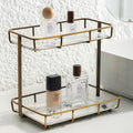 Bathroom Organizer Countertop Perfume Organizer Makeup Organizer Cosmetics Storage Display Rack Vanity Tray Dresser Stainless Steel Gold Shelf White Marble Ceramic Tray by Dobbyby