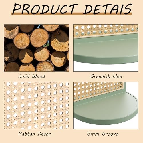 Rattan Wall Shelf Set of 3, 7''Green Rattan Shelves with Wicker Decor, Boho Decor Small Floating Shelves for Wall, Arched Shelf for Plant Figurines Display,Mini Shelves for Knick Knack Storage - Image 4