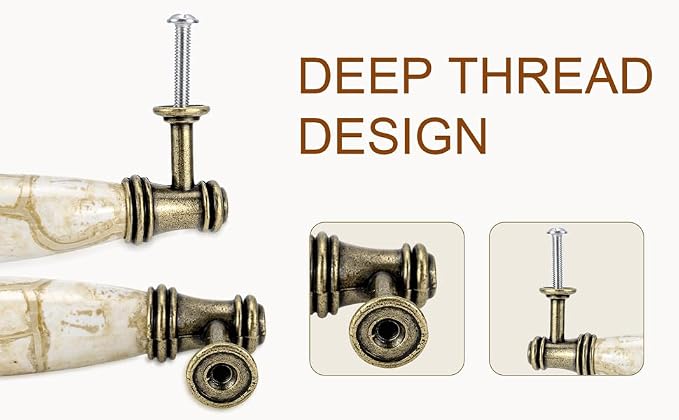 Set of 4 Marble Ceramic Handle Antique Cabinet Door Pull Modern Euro Style - Image 6