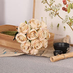 10pcs Champagne Roses Artificial Flowers, Realistic Faux Rose with Stem - Image 2