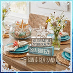 Yuntau 4 Pcs Summer Beach Decorations for Home Beach Tiered Tray Decor Starfish Coastal Rustic Starfish Wooden Block Table Sign Stacked Book Nautical Table Centerpiece for Farmhouse Office Desk Shelf - Image 4