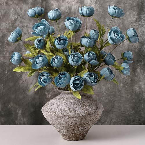 Waipfaru 6 Pcs 27" Faux Peonies Artificial Flowers for Vase, Blue by Waipfaru