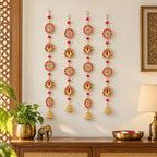 ZIG ZAG Pack of 4 Handmade Lotus Wall and Door Hangings with Bells, 36 Inches Long, 3.5-Inch Lotus Width, Pink and Gold Decorative Hangings for Home, Pooja, Wedding and Festivals - Image 2