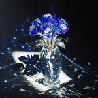 Blue Crystal Glass Rose Flower Paperweight Table Centerpiece Decor - Image 3