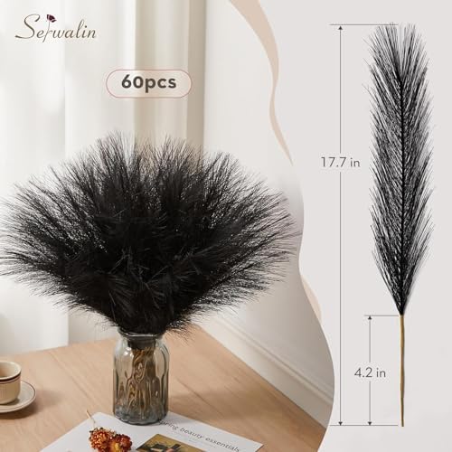 Serwalin 60PCS 17.7" Black Faux Pampas Grass Decor for Vase Filler Home - Image 6