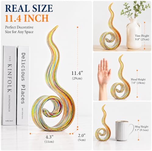 11.4" Tall Hand Blown Glass Sculpture, Murano Style Art Glass Figurine, Modern Coastal Home Decor Accent for Shelf, Table, TV Stand, Living Room Decoration - Image 2