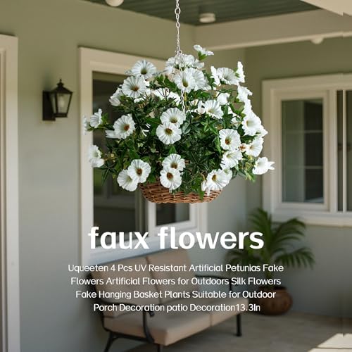 White Artificial Morning Glory Flowers for Outdoor Planters, UV Resistant Silk Faux Flowers for Hanging Basket, Porch & Window Box, Lifelike Farmhouse Garden Decor, No Pot, 13.3 Inch, 4 Bundles - Image 5