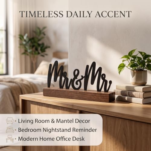Mr and Mr Gay Wedding Gifts, Metal Desk Sign with Wood Base - Image 4