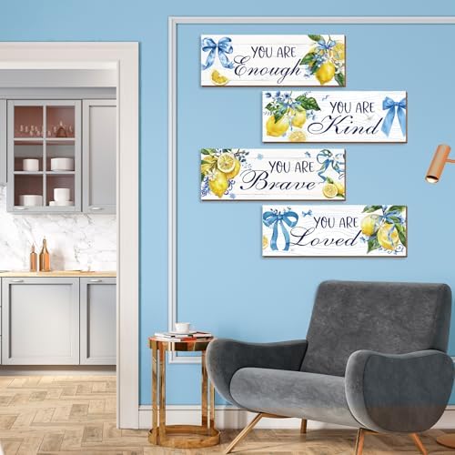 4 Pcs Lemon Bathroom Decor, Positive Affirmations Wall Art Decor, Inspirational Wooden Signs, Lemon Wall Art Hanging Plaques for Girls Bedroom Bathroom Living Room - Image 7