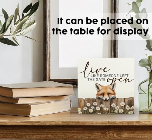 Fox Wooden Box Sign - Rustic Farmhouse Live Like Someone Left the Gate Open Signs for Home Decor,Farm Cottagecore Animal Office Kitchen Bedroom Decor,Fox Gifts for Women Men, 6x6 - Image 3
