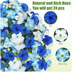 Uieke Artificial Flowers for Outdoors, 24PCS Faux Petunias Outdoor Uv Resistant Silk Flower, Spring Decorations for Home Garden Patio Porch, Blue&White - Image 5