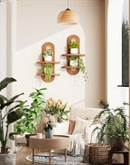 Floating Shelves for Wall,Boho Home Wall Decor,2-Tier Rattan Plant Shelf,Mid Century Hanging Small Decorative Shelf,Natural Wood Shelves for Living Room,Bedroom,House,Office,2-Pack (Walnut) - Image 2