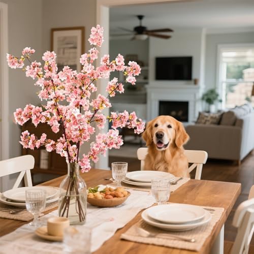 39.3 Inch Pink Cherry Blossom Branches Fake Cherry Blossom Bouquets Long 3pcs Branches Flowers Stems Silk Tall Japanese Fake Flower Arrangements for Home Wedding Party Decoration - Image 3