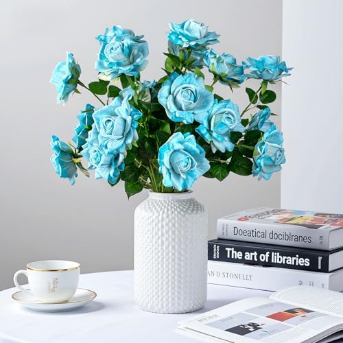 Artificial Flowers 23.2In Artificial Roses 20PCS Fake Roses Long Stem Artificial Flowers for Tall Vase Silk Rose Spring Suitable for Indoor Wedding Party Decor Valentine's Day DIY Bouquet,Blue - Image 3