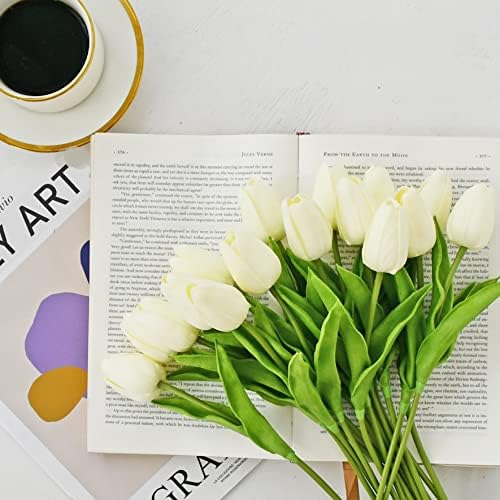 ONLY ART Artificial Cream Tulips 20 Pcs – 13.5 Inch PU Faux Flowers with Bendable Stems for Home Décor, Wedding Centerpieces, DIY Floral Arrangements, New Year and Valentine's Day - Image 7