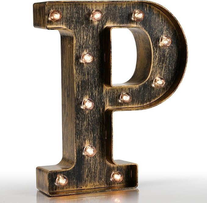 Pooqla Vintage Light Up Marquee Letters with Lights – Illuminated Industrial Style Lighted Alphabet Letter Signs - Coffee Bar Apartment Bedroom Wall Home Initials Decor A-Z by Pooqla