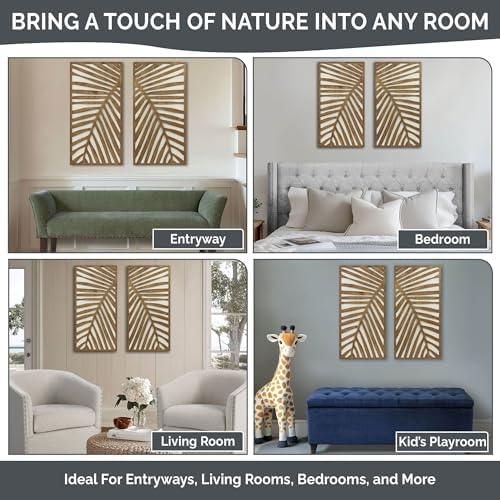 Madison Park Wall Décor for Living Room - Birch Palms Botanical Two-Tone, Home Accent Modern Kitchen Dining Decoration, Ready to Hang 2-Piece Wood Panel Set for Bedroom, 16"W x 32"H, Dark Palm - Image 5