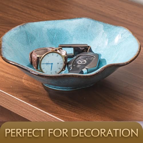 8" Fruit Bowl for Kitchen Counter Decor,Lotus Leaf Shape Ceramic Decorative Bowl,Key Bowl for Entryway Table Modern Home Decor - Image 4