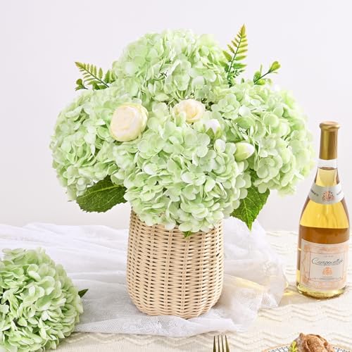 4Pcs Real Touch Hydrangea Artificial Flowers, 21" Fake Flowers, Light Green - Image 6