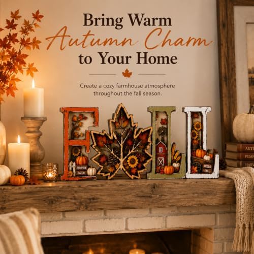 Fall Decorations for Home 2026, 3D Wooden Fall Decor with Harvest Autumn Sign Leaf Pumpkin Scene, Rustic Thanksgiving Tabletop Decor, Vintage Farmhouse Shelf Mantel (Fall Decorations) - Image 3