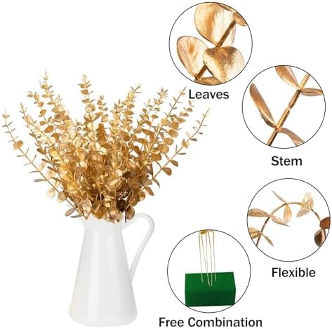 ABAJI 24PCS Eucalyptus Stems Plastic Vivid Leaf Decorations Artificial Leaves Fake Faux Greenery Plant for Home Office House Table Desk Decor Wedding or Party Vase Forever Live - Image 3