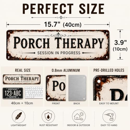 Porch Therapy Session in Progress Metal Sign, 16” x 4”, Vintage Rustic Front Porch Decor, Farmhouse Outdoor Metal Wall Sign for Porch, Patio, Entryway & Porch Decorations - Image 5