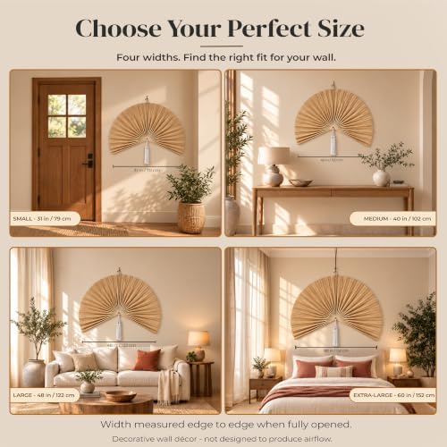 ChumDecor Bamboo Fan Wall Decor, Japanese Wall Fan Decoration, Ivory 48 in - Image 3