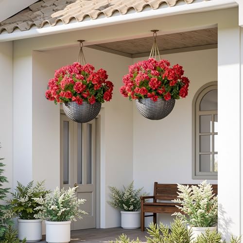 Artificial Geranium Flowers for Outdoors 19.6" Geraniums Artificial Flowers Realistic Faux Geraniums for Outdoor Planters Silk Geranium Indoor Fake Flowers Porch Home Garden Decor No Vase(4PCS，Red) - Image 6