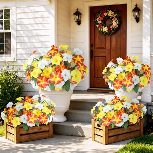 Uieke 24PCS Artificial Outdoor UV Resistant Faux Petunias Fake Fall Flowers - Image 2