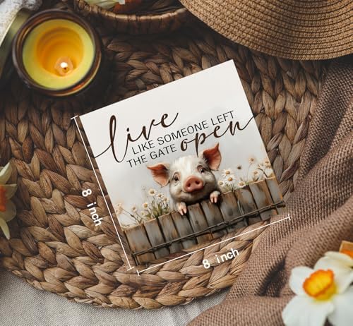 Pig Signs - Farm Cottagecore Animal Office Kitchen Bedroom Decor,Rustic Farmhouse Live like Someone Left the Gate Open Home Decor Wooden Signs,Pig Gifts for Women,8x8 - Image 4