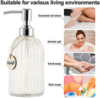 MOCLIF 16 OZ Soap Dispenser，Tempered Glass Clear Vertical Stripe with 304 Rust Proof Stainless Steel Pump Refillable Liquid Hand Soap Dispenser，for Bathroom, Kitchen, Dish Soap，Lotion (Clear) - Image 4