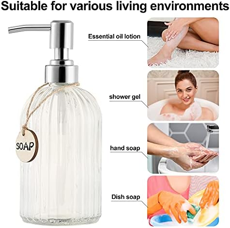 MOCLIF 16 OZ Soap Dispenser，Tempered Glass Clear Vertical Stripe with 304 Rust Proof Stainless Steel Pump Refillable Liquid Hand Soap Dispenser，for Bathroom, Kitchen, Dish Soap，Lotion (Clear) - Image 4