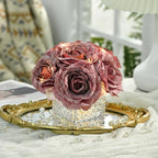 Silk Roses in Glass Vase with LED, Low Centerpiece for Table, Plum Purple - Image 4