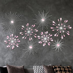 Blulu 8 Pcs Pink Metal Wall Art Cast Iron Starburst Wall Decor Bling Crystal Sculptures Living Room 3D Teardrop Radial Rhinestone Hanging Diamond Accents for Home Office Bedroom Entryway - Image 3