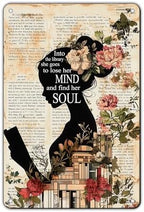 Girl Reading Book Vintage Metal Tin Sign Into The Library She Goes To Lose Her Mind And Find Her Soul Library Decor Poster Home School Coffee Shop Club 12x8 Inch by KIYOYOHomeIsOurHappyPlace