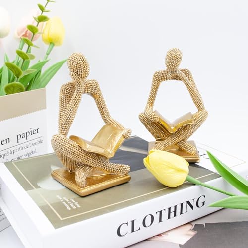 Sparkling Gold Reading Women Statue Set, Thinker Sculptures, Abstract Art Ornament, Modern Aesthetic Figurine Decoration for Home Living Room Bedroom Office Shelf Table Desk Bookshelf Decor - Image 6
