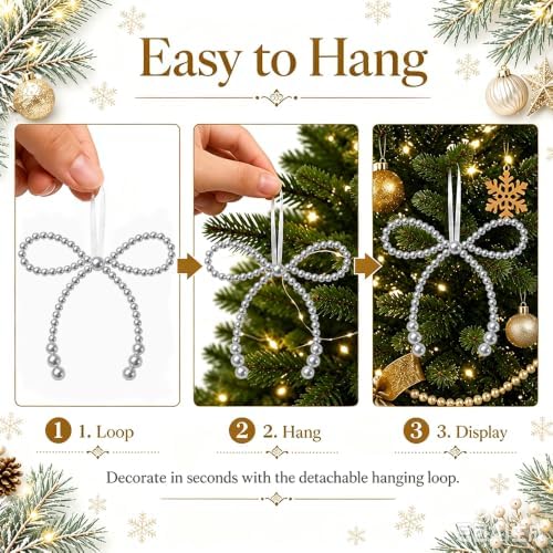 DIYDEC 18PCS Christmas Pearl Bow Ornament 4.5in Tree Topper Hanging Decor - Image 6