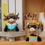 Wesiti 2 Highland Cow Figurines with Glasses Books, Resin Reading Desk - Image 5