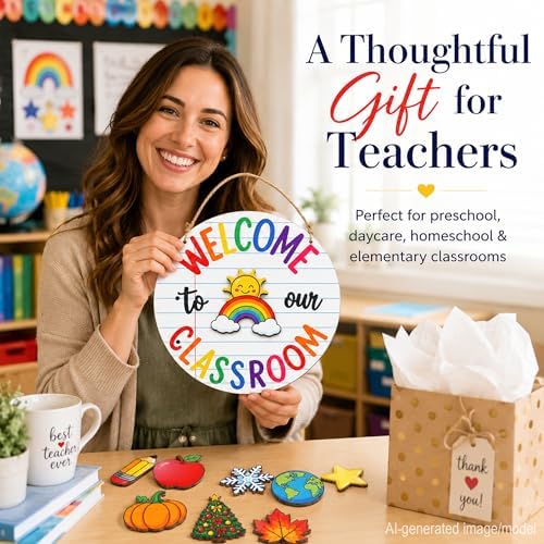 Fall Classroom Decor, Welcome to Our Classroom Sign, Classroom Door Sign with Seasonal Icons, Teacher Classroom Decor, Back to School Decorations, Teacher Door Hanger for Preschool Kindergarten Elementary - Image 5