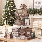 Mifoci 15 Pcs Christmas Neutral Christmas Tiered Tray Decor Rustic Wood - Image 6
